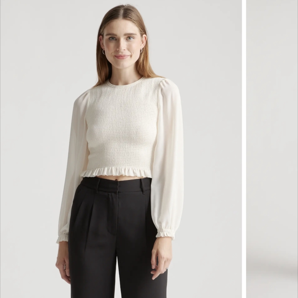 Quince Chiffon Cropped Smocked Blouse